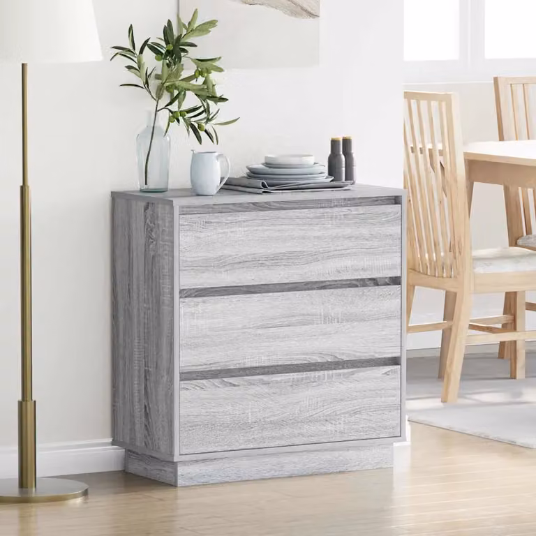 vidaXL Armadio da Notte Moderno Grigio in MDF con Illuminazione Integrata L: 71 cm, P: 34,5 cm, H: 75 cm