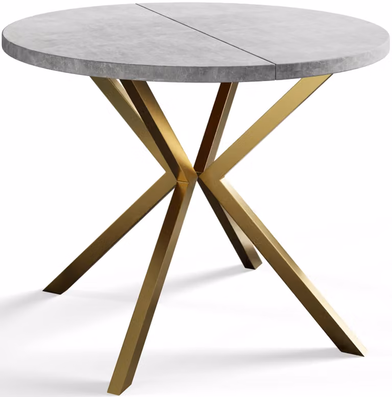 Alpi Moebel, Tavolo da Pranzo Rotondo, Tavolo da Cucina Allungabile, Diamentro: 100-180 cm, Gambe in Metallo Dorate, Grigio chiaro, Collezione Loft Liten