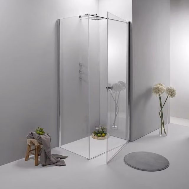 Cabina Box Doccia 80x70 Cm Porta Battente con Lato Fisso Trasparente
