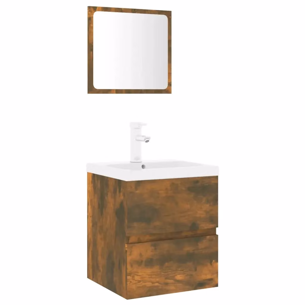 Set di mobili da bagno moderno vidaXL con mobile lavabo e armadietto specchio in legno rovere e bianco L/P/H: 45 x 38,5 x 41 cm – 2