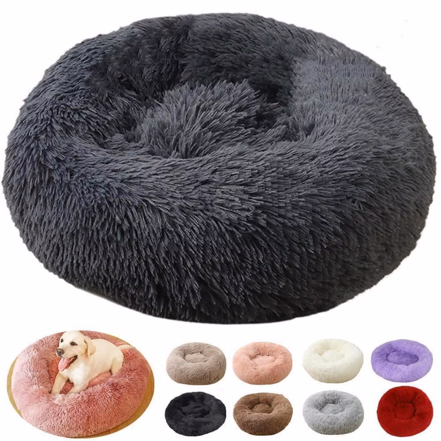 Cuccia per cani, cuccia per gatti, forma a ciambella, morbida, 50 cm, grigio scuro, lavabile