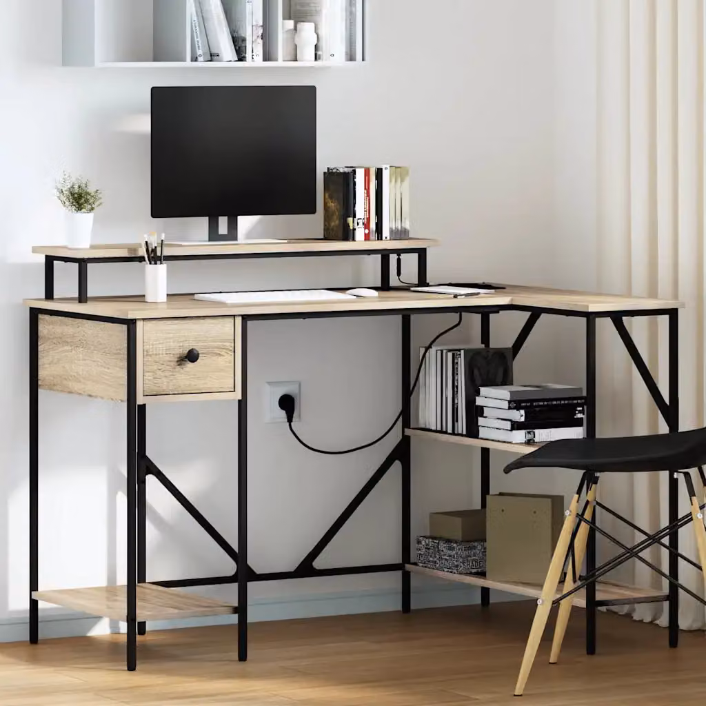 Scrivania moderna vidaXL in legno color rovere marrone L: 120 cm, P: 79 cm, H: 86,5 cm