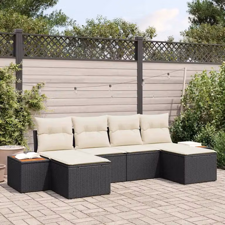 Set Divano da Giardino vidaXL a Forma di L in Polyrattan Nero e Beige con Cuscini e Struttura in Acciaio