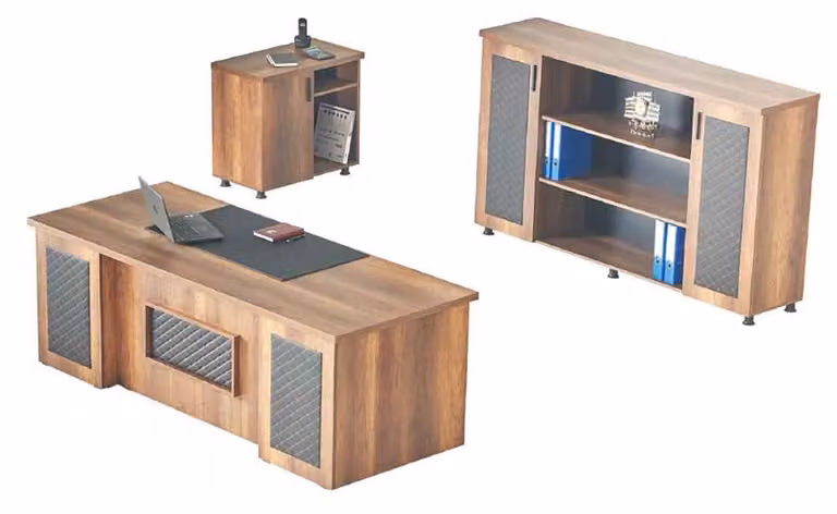 Arbeitszimmer-Set 3tlg Bürotisch Sideboard Kommode Stauraum Braun Schwarz