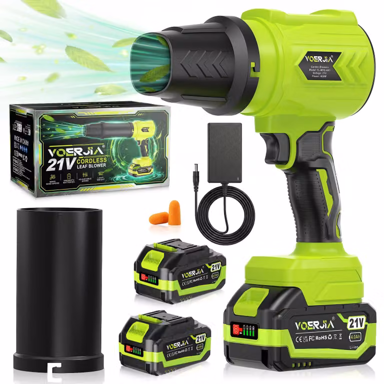 Soffiatore a batteria Accu da 21V con 2 batterie da 4000 mAh, controllo della velocità a 3 livelli