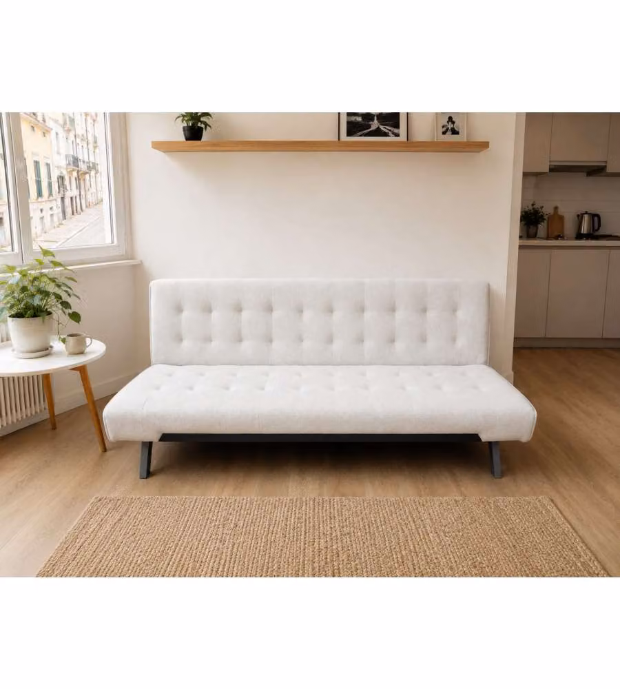 Divano letto clic clac 3 posti beige neve 180x80x77 cm salvaspazio