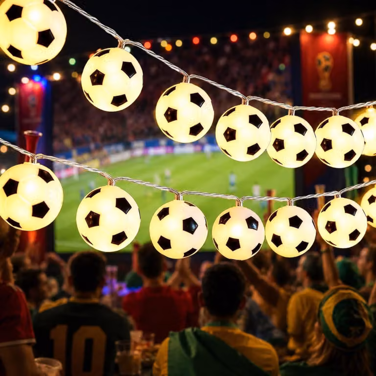 Catena luminosa da 3 metri, 20 LED, design a forma di pallone da calcio, luce bianco caldo
