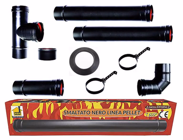 Kit completo per l'installazione di un sistema di scarico per stufa a pellet - Diametro 80 - Acciaio verniciato nero