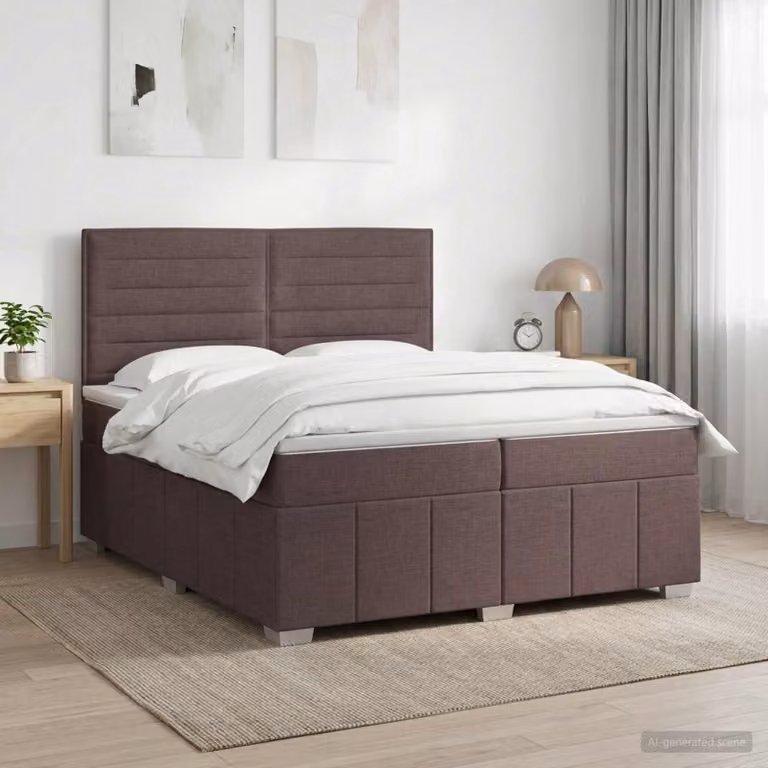 Letto box spring con materasso vidaXL in tessuto marrone e bianco, L/P: 200 x 200 cm