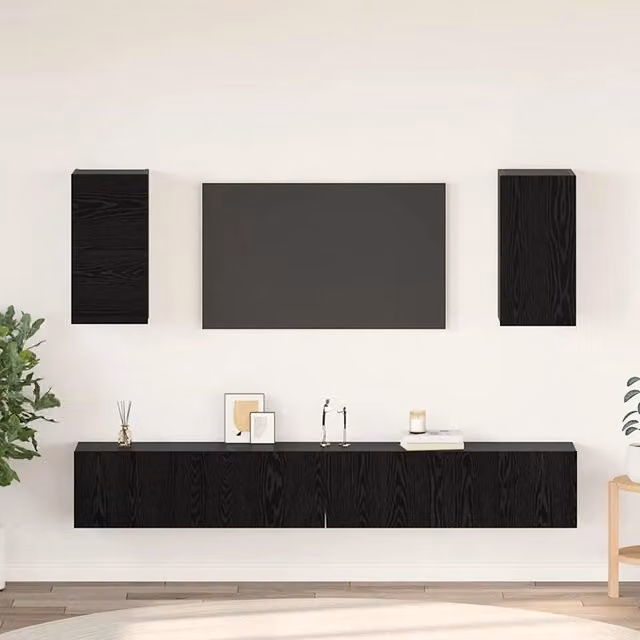 Mobile TV da Parete 3 pz Rovere Nero Legno ingegnerizzato 3393346