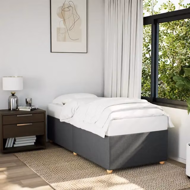 Struttura Letto Giroletto Design Mania in Tessuto Grigio con Doghe in Legno L/P: 100 x 200 cm – 1