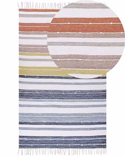 Beliani Tappeto a strisce tradizionale multicolore 140 x 200 cm con nappe decorative