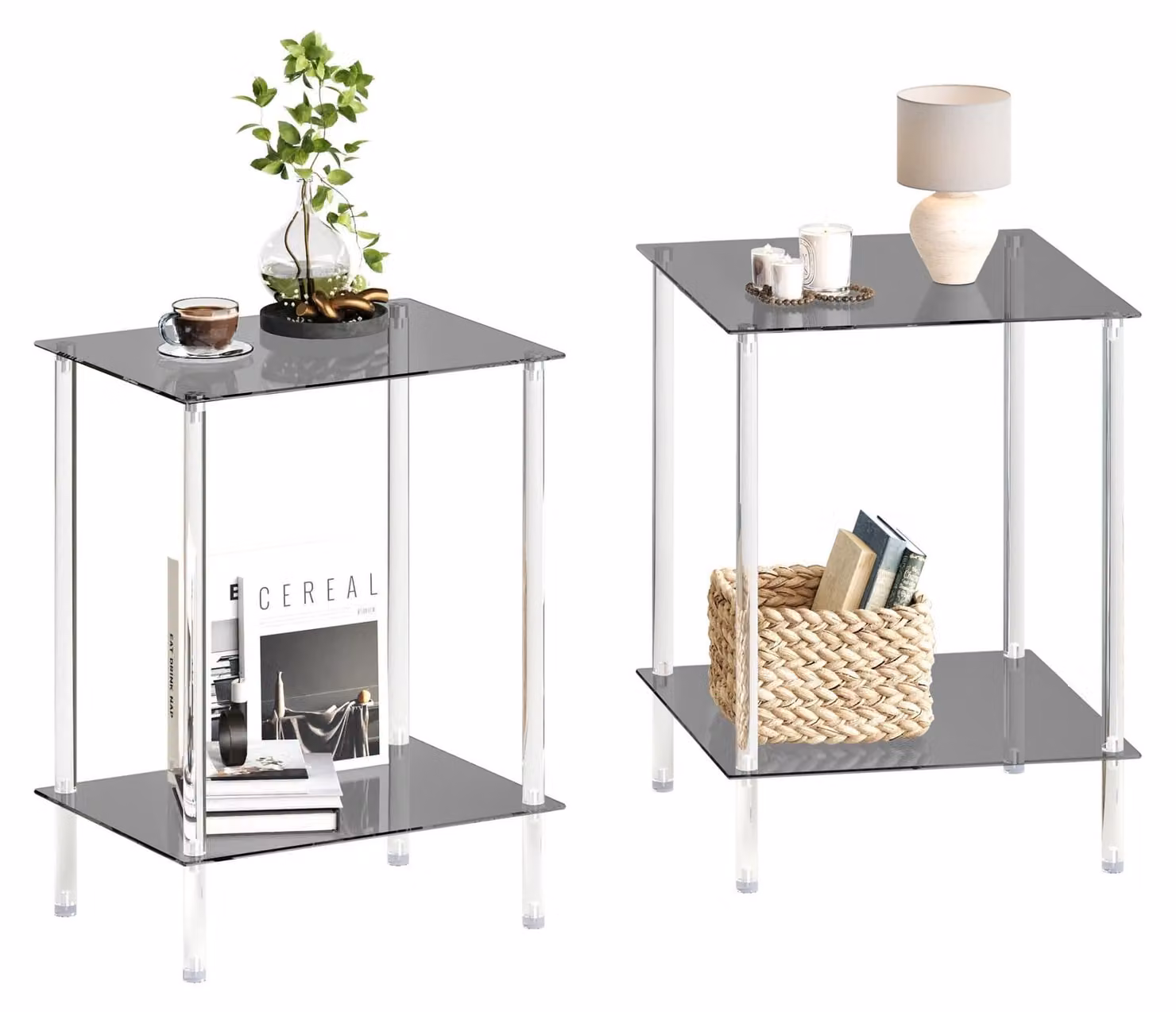 Elzusha - Set di 2 tavolini moderni in vetro