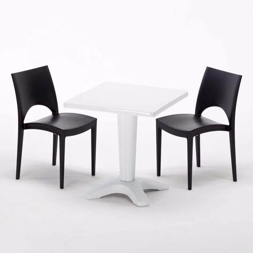 Tavolo quadrato bianco e 2 sedie in polipropilene colorato per interni Grand Soleil Paris Patio - Nero
