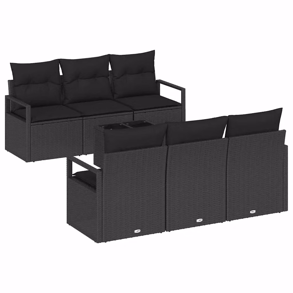 Set Divano da Giardino vidaXL 7 Pezzi Nero con Cuscini e Tavolino in Polyrattan e Metallo – 2