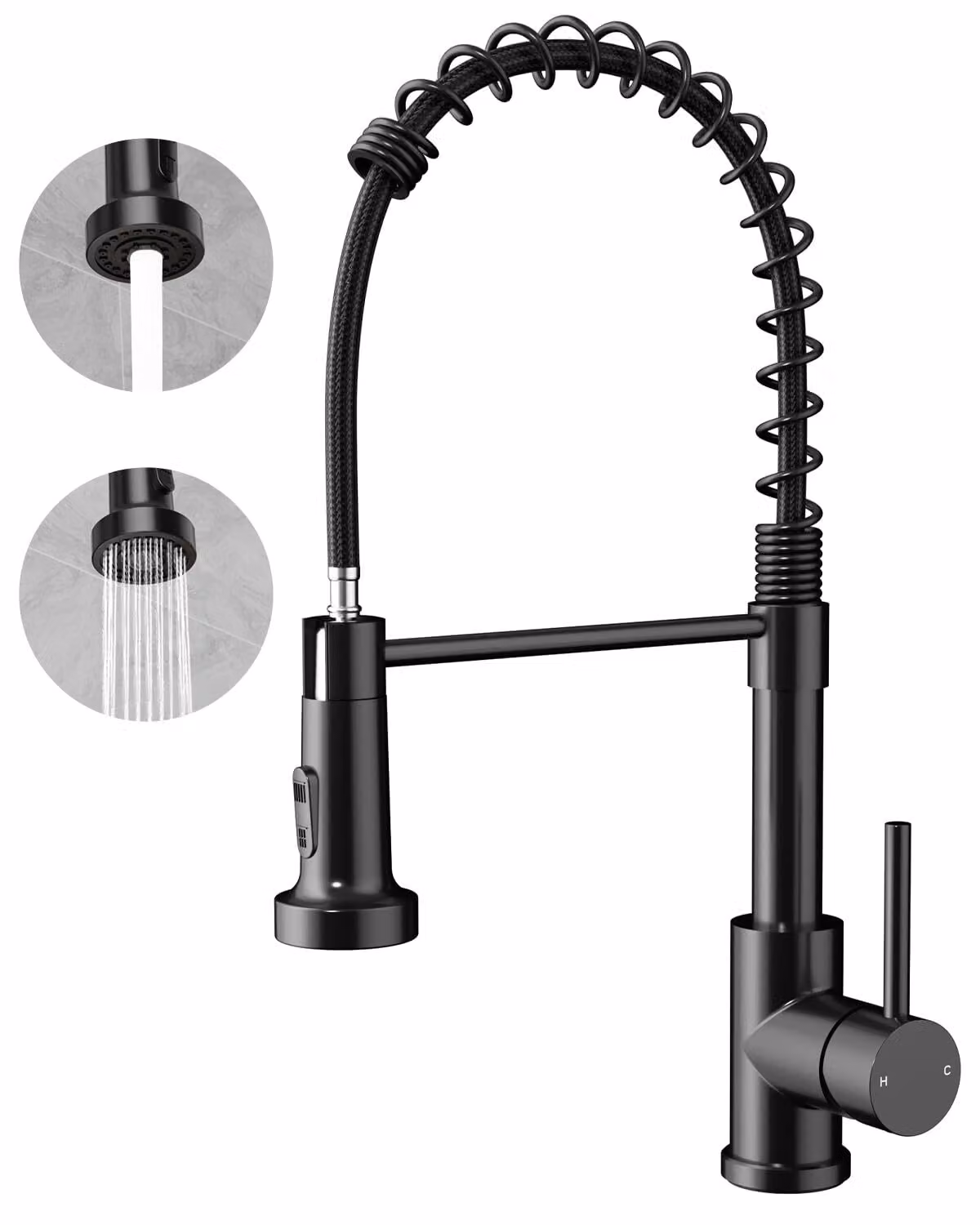 Rubinetto da cucina Rainsworth in acciaio inox nero - Rubinetto da cucina a due getti ad alta pressione con doccia estraibile, rubinetto per lavello con rotazione a 360° adatto alla cucina