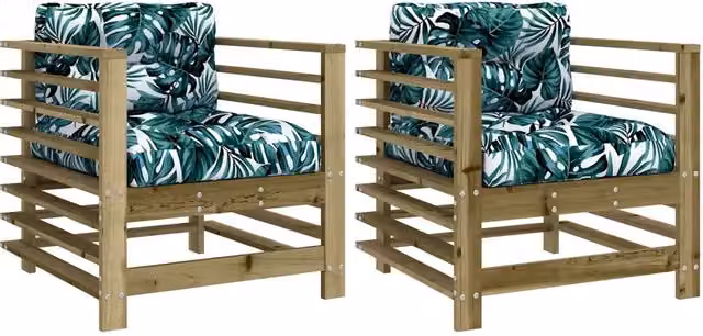 Sedie da Giardino con Cuscini 2 pz | Sedie da Esterno in Legno Impregnato di Pino