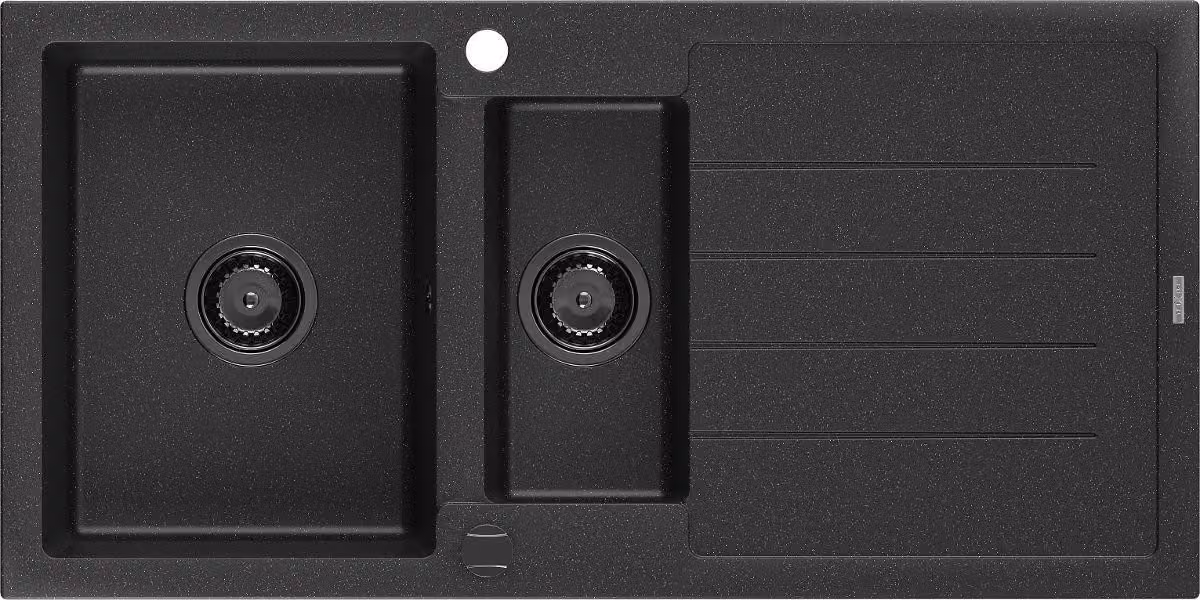 Mexen Andres lavello in granito 1,5 vasche con gocciolatoio 1000 x 500 mm nero/metallo argento sifone nero - 6515101510-73-B