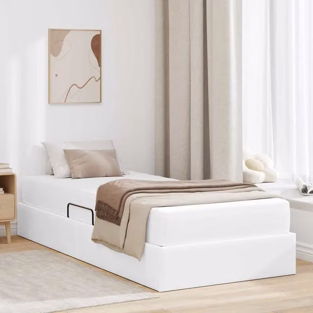 Letto con contenitore e materasso ibrido vidaXL in ecopelle bianca, L/P/H: 100 x 200 x 43,5 cm