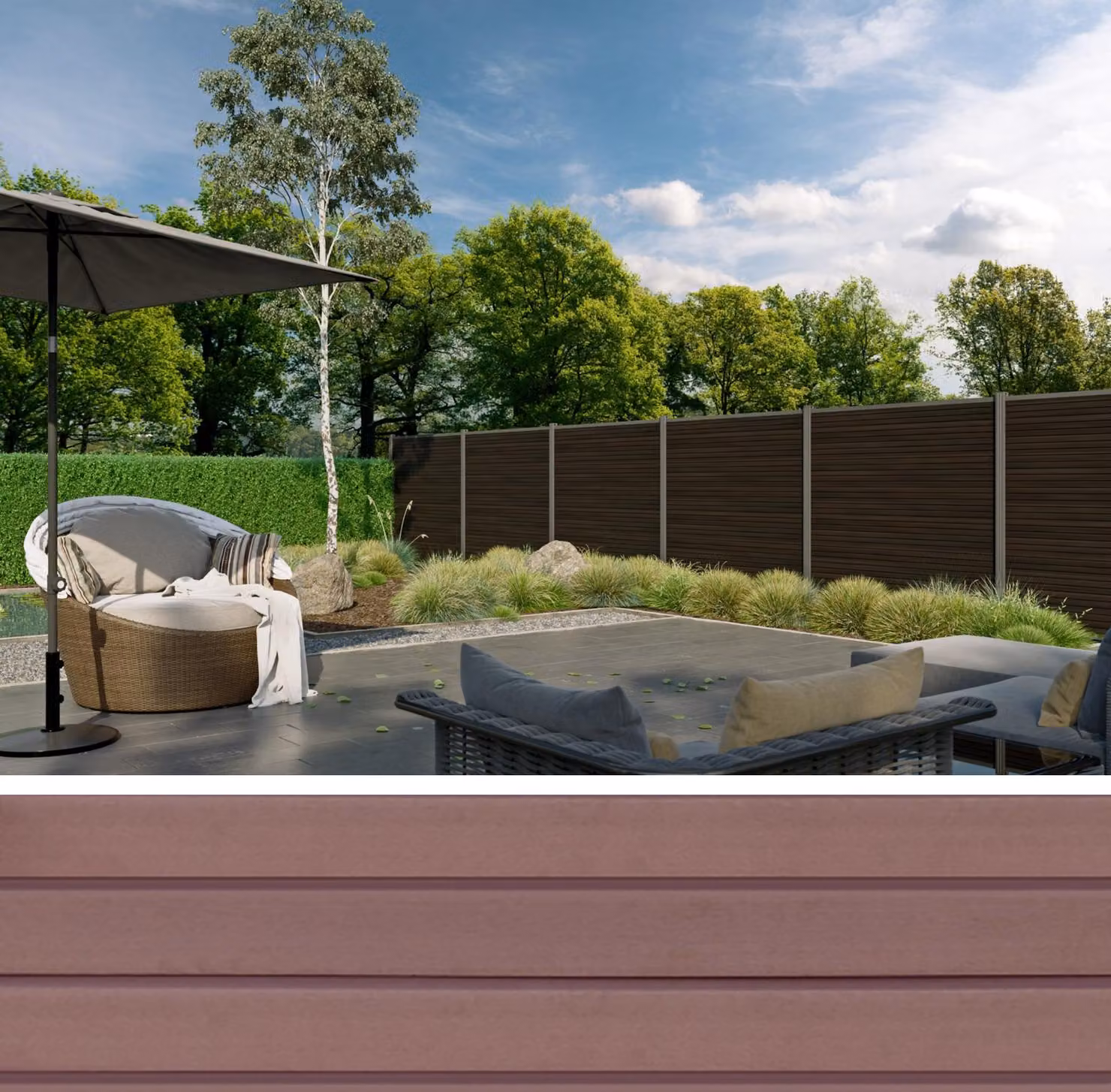TeJe WOLLBACH WPC Lamellensteckzaun-Set ca. 175 x 180 cm Mocca inkl. Start- und Abschlussleiste