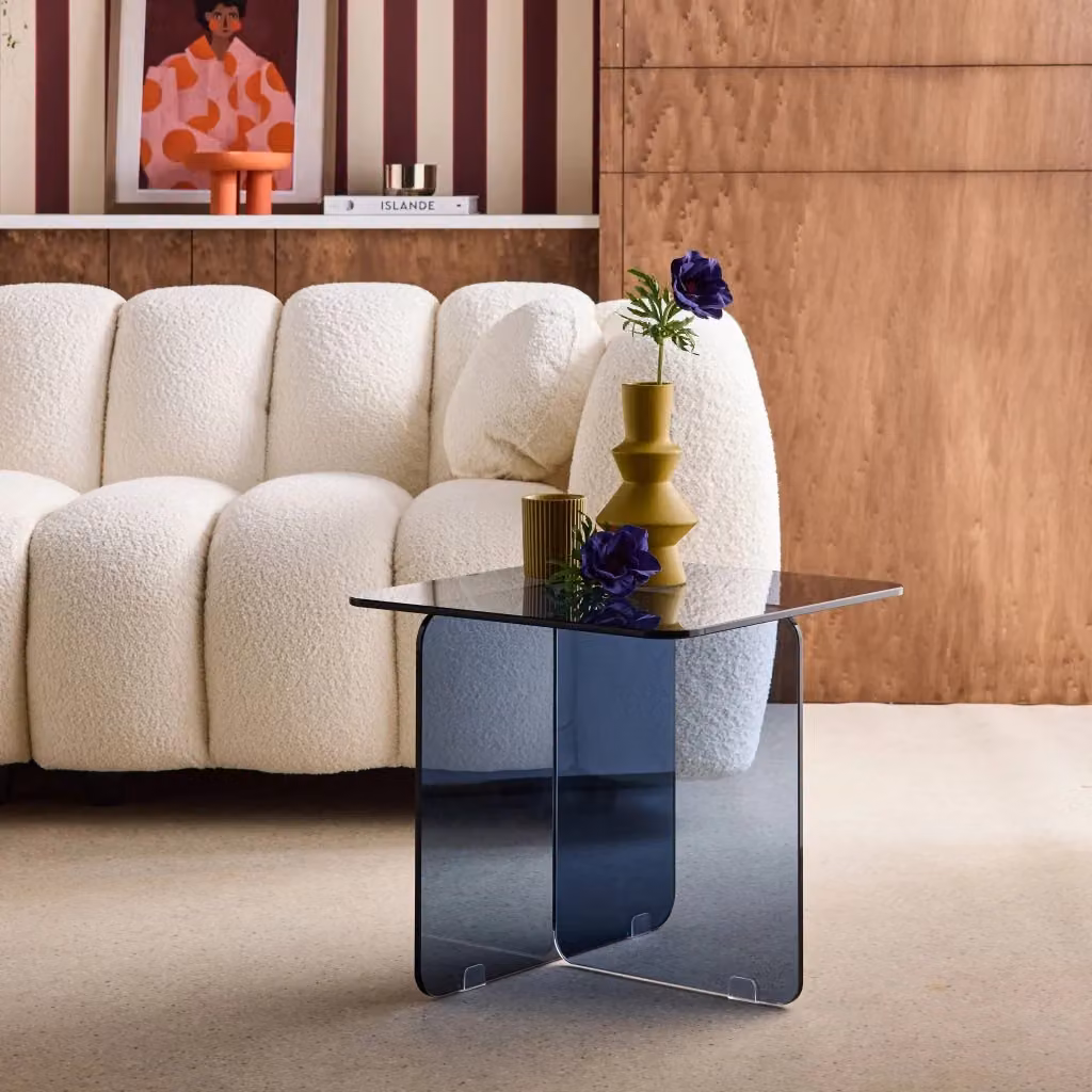 Tavolino quadrato moderno Sweeek in vetro temperato trasparente blu e grigio con finitura lucida – 2