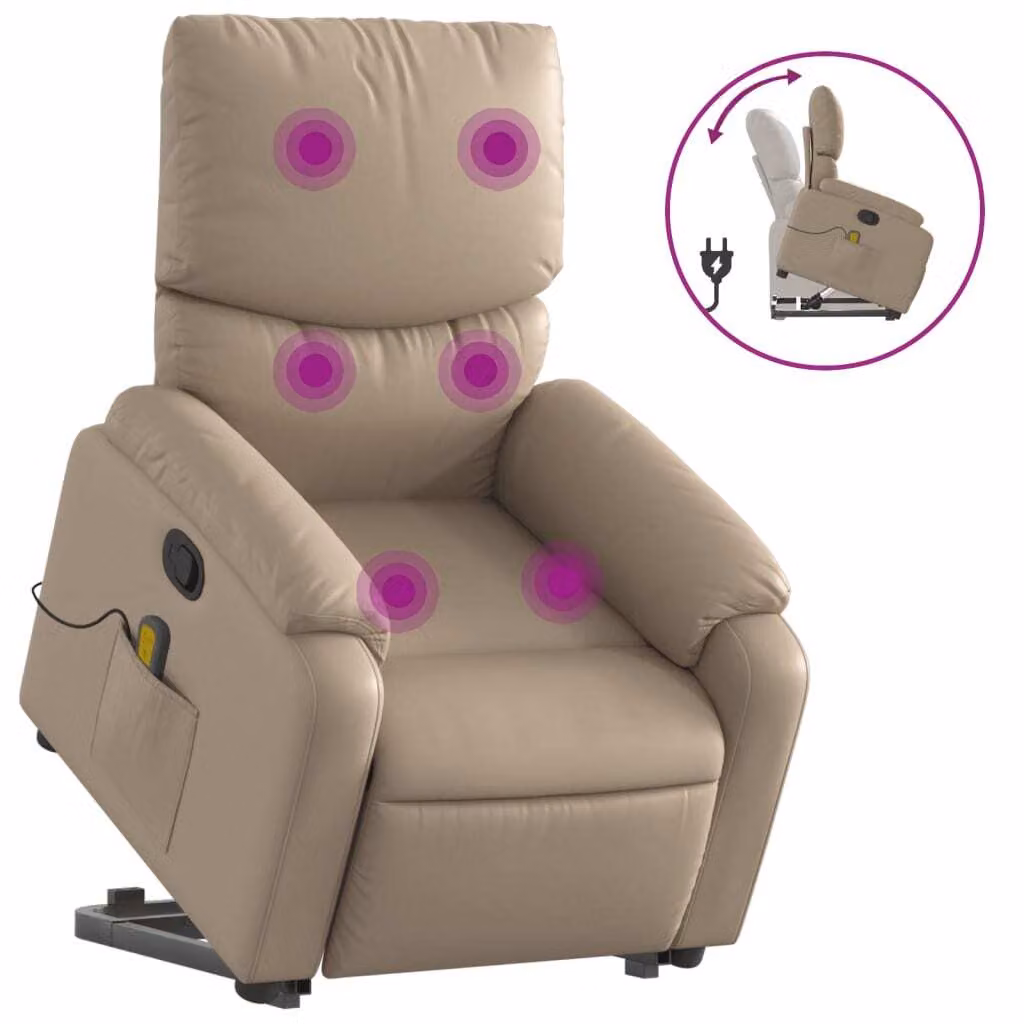 Poltrona Alzapersone Massaggi Reclinabile Cappuccino Pelle finta
