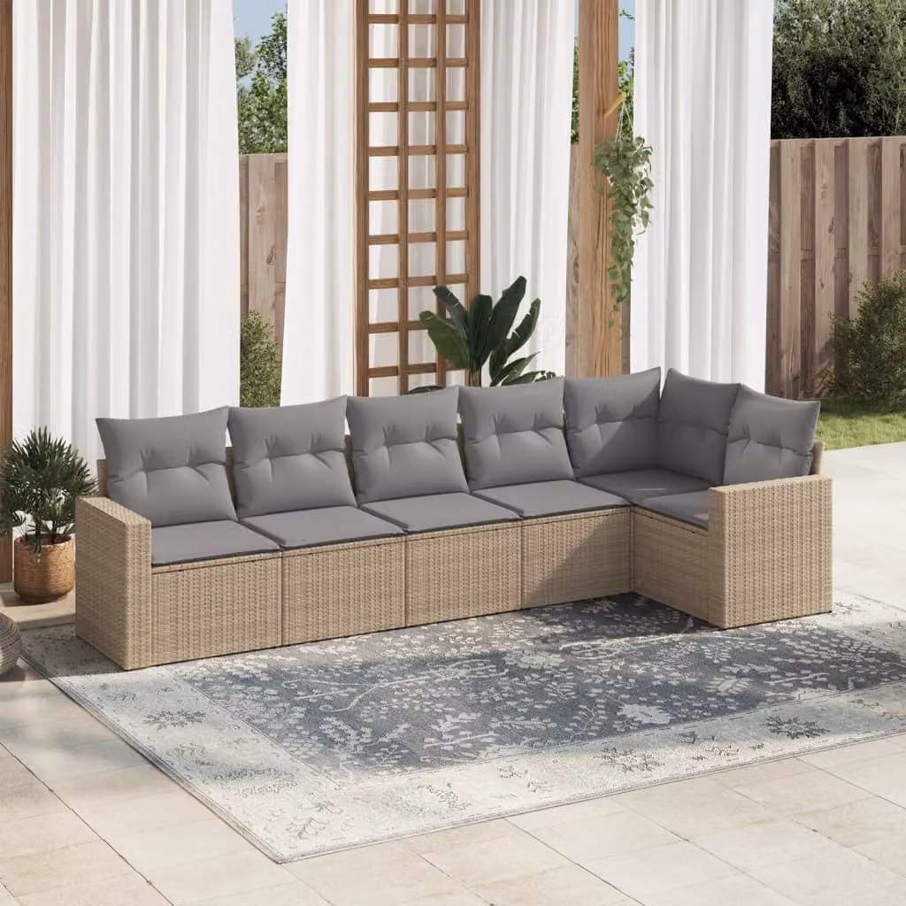 vidaXL Set Divano da Giardino a L composto da 6 pezzi con Cuscini Beige e Struttura in Metallo e Polyrattan – 1