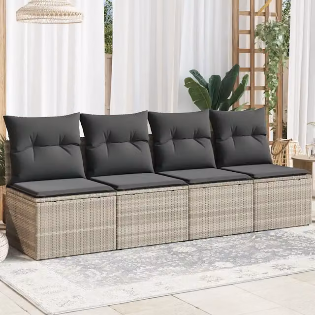 Divano da giardino a 4 posti vidaXL in polyrattan grigio con cuscini imbottiti e coperture rimovibili