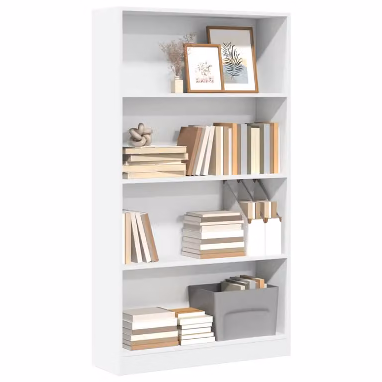 Libreria bianca vidaXL in legno MDF con pannello posteriore, ideale per soggiorno o camera da letto, L 80 cm x P 24 cm x H 143 cm