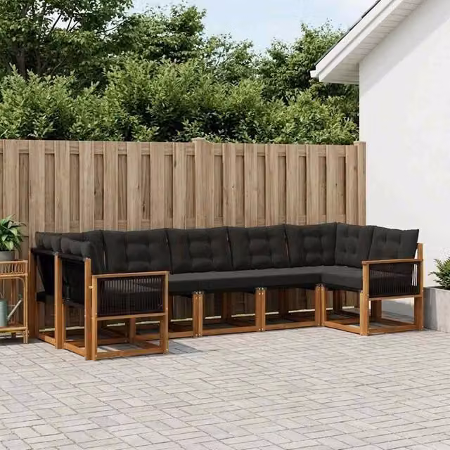 Set di divani da esterno 7 pz Naturale e Nero 3382192