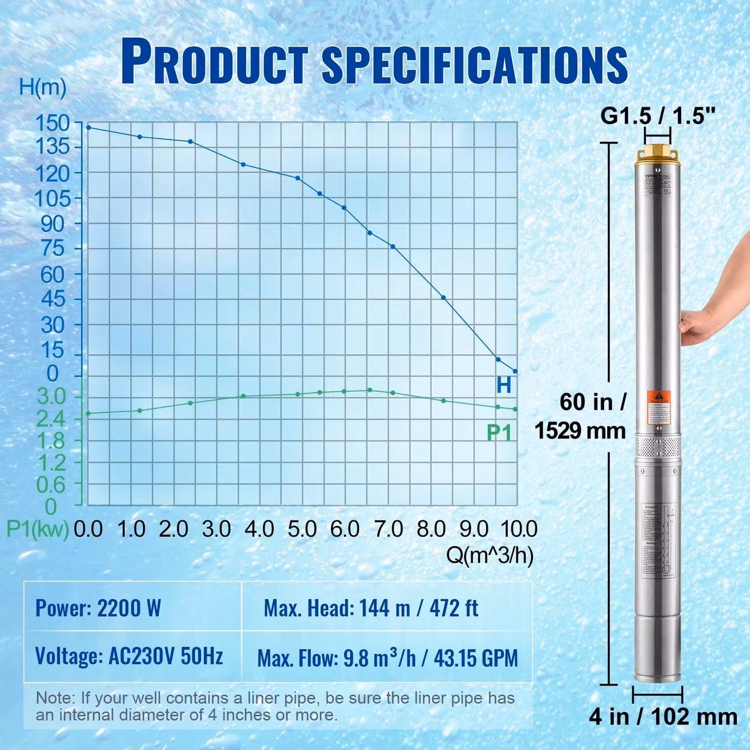 Pompa sommergibile - Pompa per acqua - Pompa - 2200W, motore integrato
