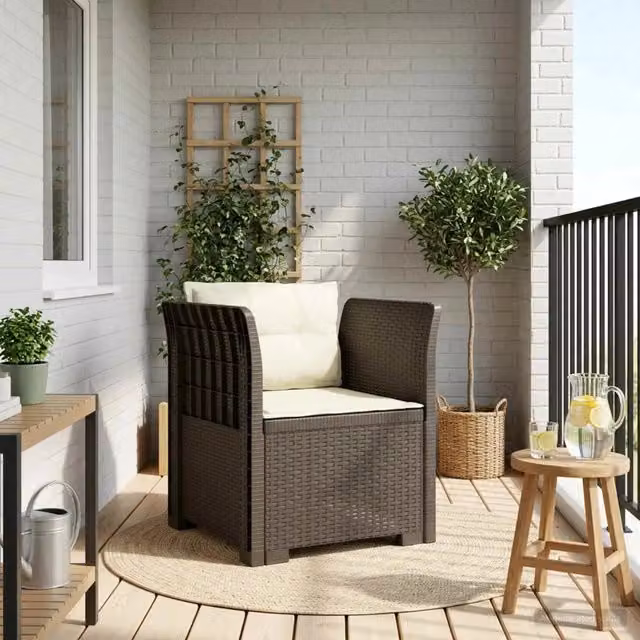 Sedia da giardino poltrona a 1 posto con cuscini in effetto rattan grigio chiaro – 1