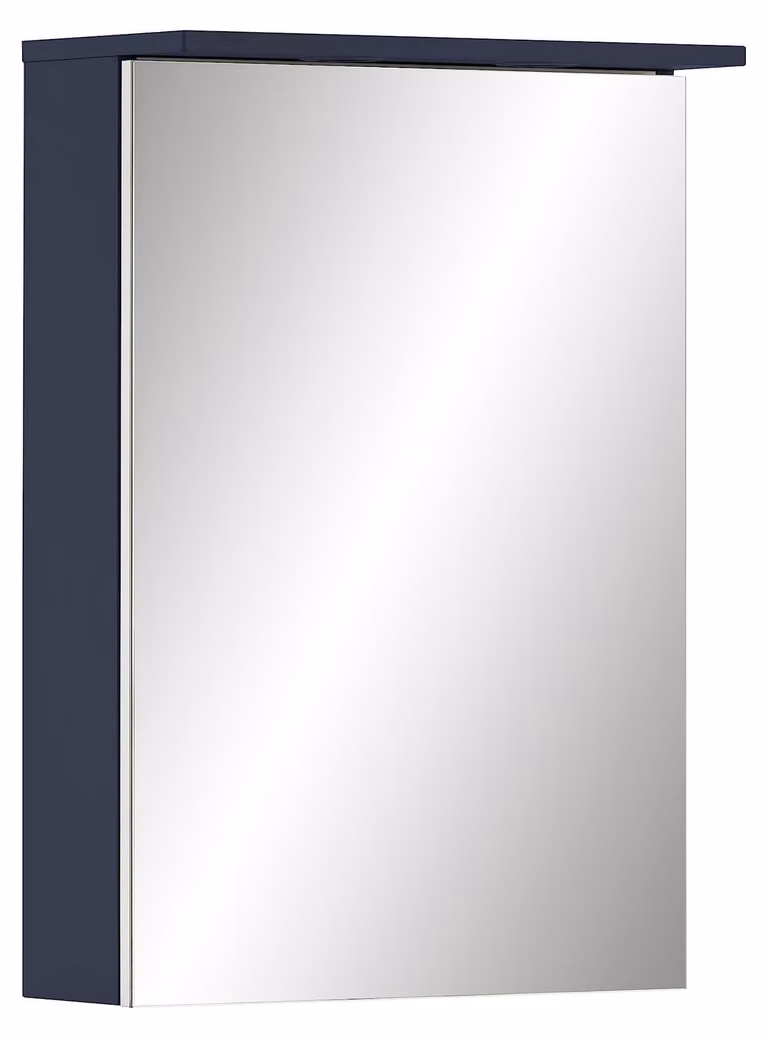 Specchio con illuminazione a LED, colore blu notte, dimensioni 50,4 x 16 x 72,3 cm, 1 anta, sistema di chiusura ammortizzata