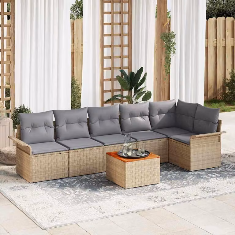 Maison Exclusive - Set Divano da Giardino 7 pcs Beige Poly Rattan