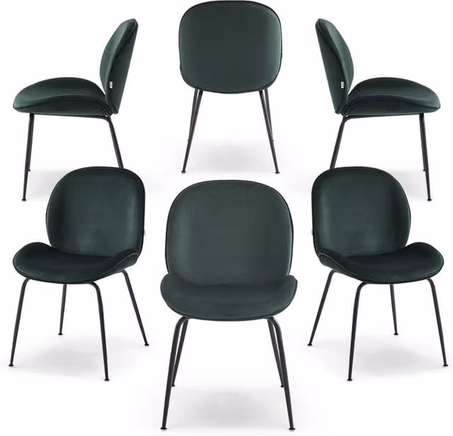 Set 6 sedie imbottite per sala da pranzo VITTORIA, design moderno, gambe coniche robuste in metallo, rivestimento in tessuto idrorepellente morbido al tatto colore Verde Petrolio