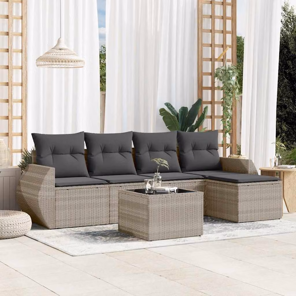 Set Divano da Giardino vidaXL 6 Pezzi a Forma di L in Polyrattan Grigio Antracite con Cuscini e Tavolino – 1