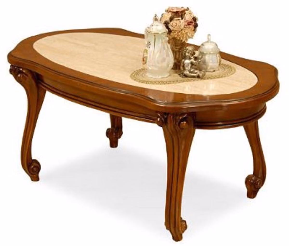 Casa Padrino tavolino barocco crema/marrone - Tavolo da salotto in legno massiccio fatto a mano in stile barocco - Mobili da salotto in stile barocco - Mobili barocchi - Nobile & Magnifico