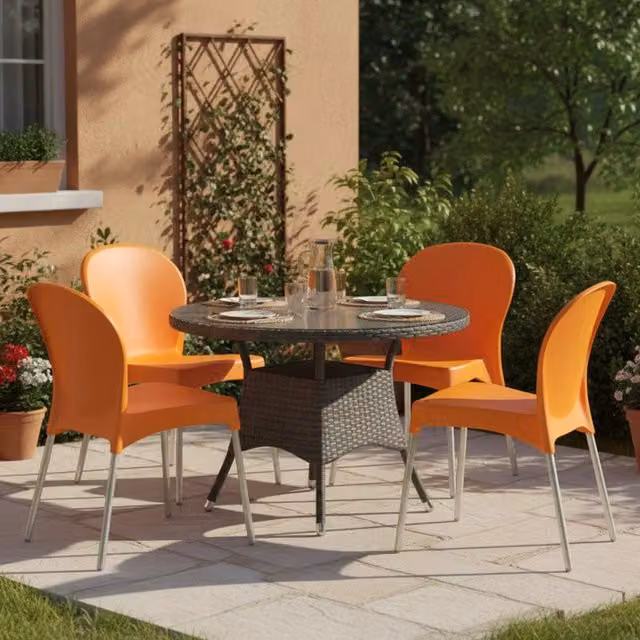 Set di 4 sedie da esterno impilabili DMORA Eclectic in stile boho, colore arancione opaco