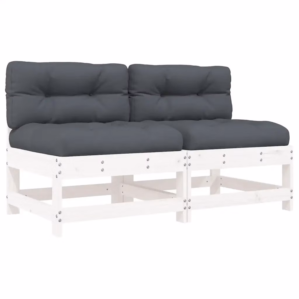 Set di 2 divani da giardino vidaXL in legno massello di pino bianco con cuscini in stile rustico – 2