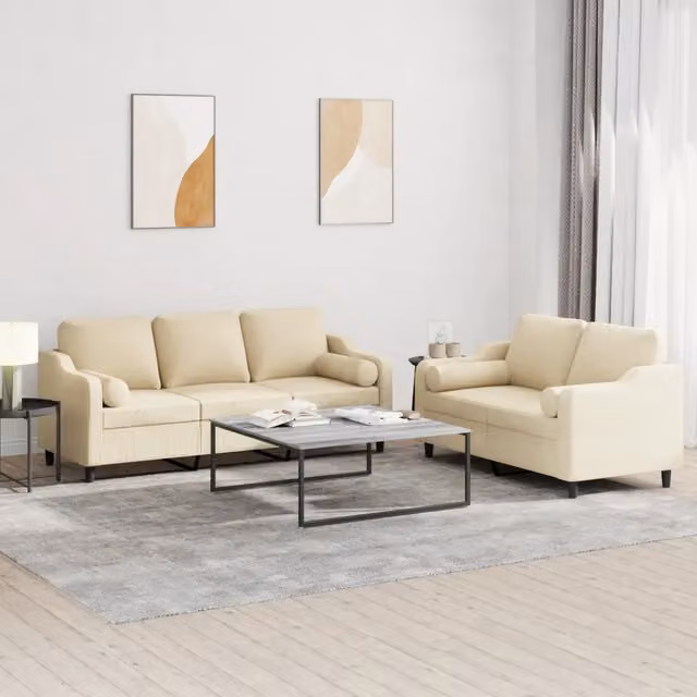 Set di divani vidaXL composto da un divano a 2 posti e uno a 3 posti in tessuto beige con cuscini inclusi per il tuo soggiorno moderno