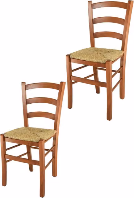 Set di 2 sedie Venice Tommychairs in legno di faggio color ciliegio con seduta in paglia marrone – 1