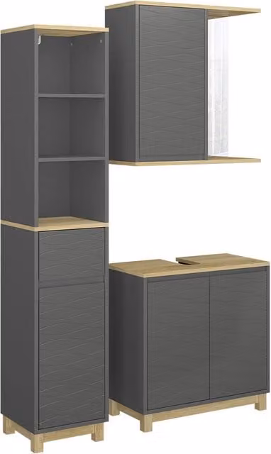Set di mobili da bagno Livia Antracite/Rovere 3 pezzi Vicco