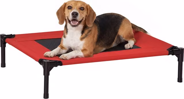 Cuccia estiva PawHut Aosom per cani da interno ed esterno, lettino rialzato in metallo e tessuto, Rosso e Nero, L 76 cm x P 61 cm x H 18 cm