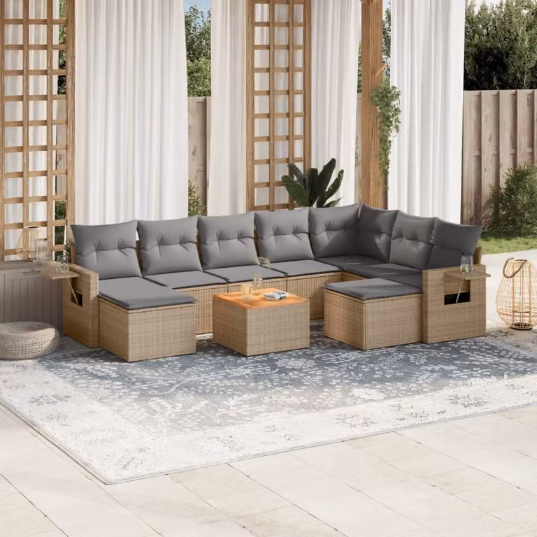 Maison Exclusive - Set Divano da Giardino 10 pz con Cuscini Beige Misto Polyrattan