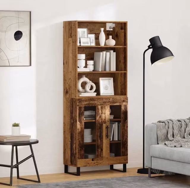 Credenza Buffet Armadio da Cucina e Soggiorno vidaXL in Legno e Metallo, Colore Marrone, L: 69,5 cm, P: 34 cm, H: 180 cm