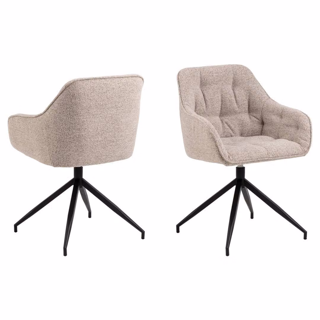 Sedia da pranzo Brooke con braccioli girevoli beige.
