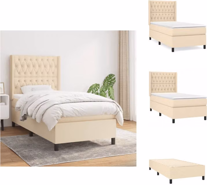 vidaXL Letto a molle con materasso crema 90x190 cm in tessuto - Letti & strutture letto