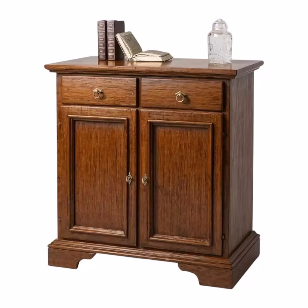 Credenza in legno massello stile arte povera con 2 ante e 2 cassetti Mobili 2G tinta noce L: 90 cm, P: 40 cm, H: 94 cm – 1