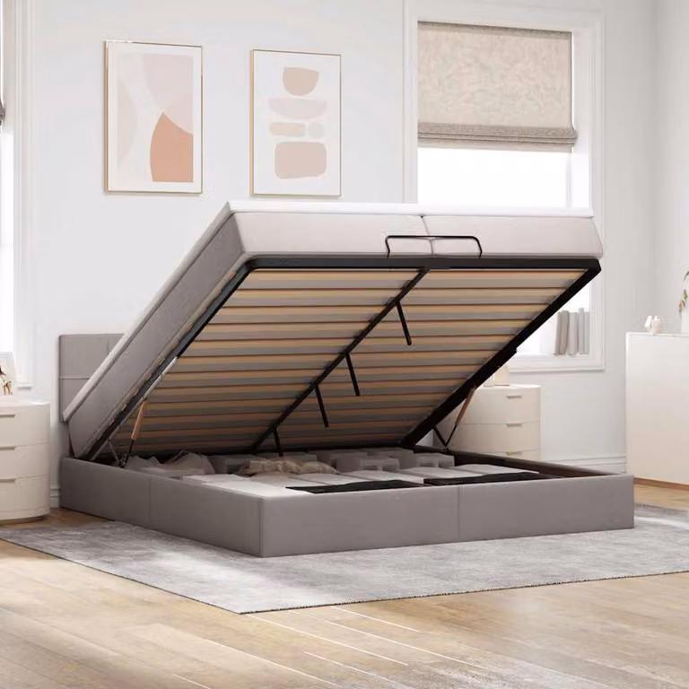 vidaXL Struttura Letto con Contenitore a Sollevamento e Materasso in Tessuto Tortora L: 200 cm, P: 200 cm, H: 280 cm