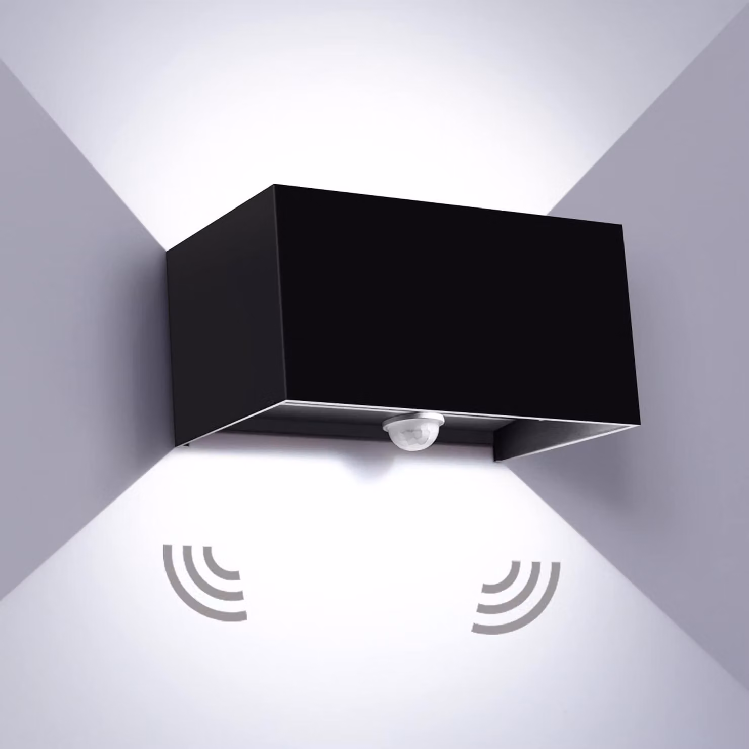 Lampada a LED da parete, 20 W, 6000 K, grado di protezione IP65, colore nero, con sensore di movimento